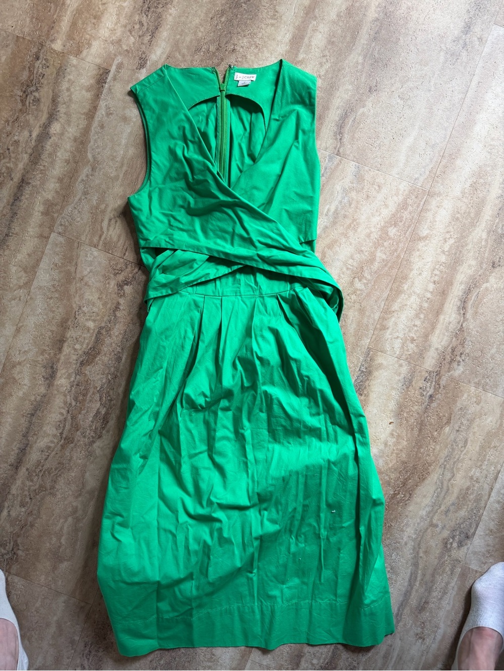 J Crew Green V neck Sleeveless Wrap-Front Midi Dress